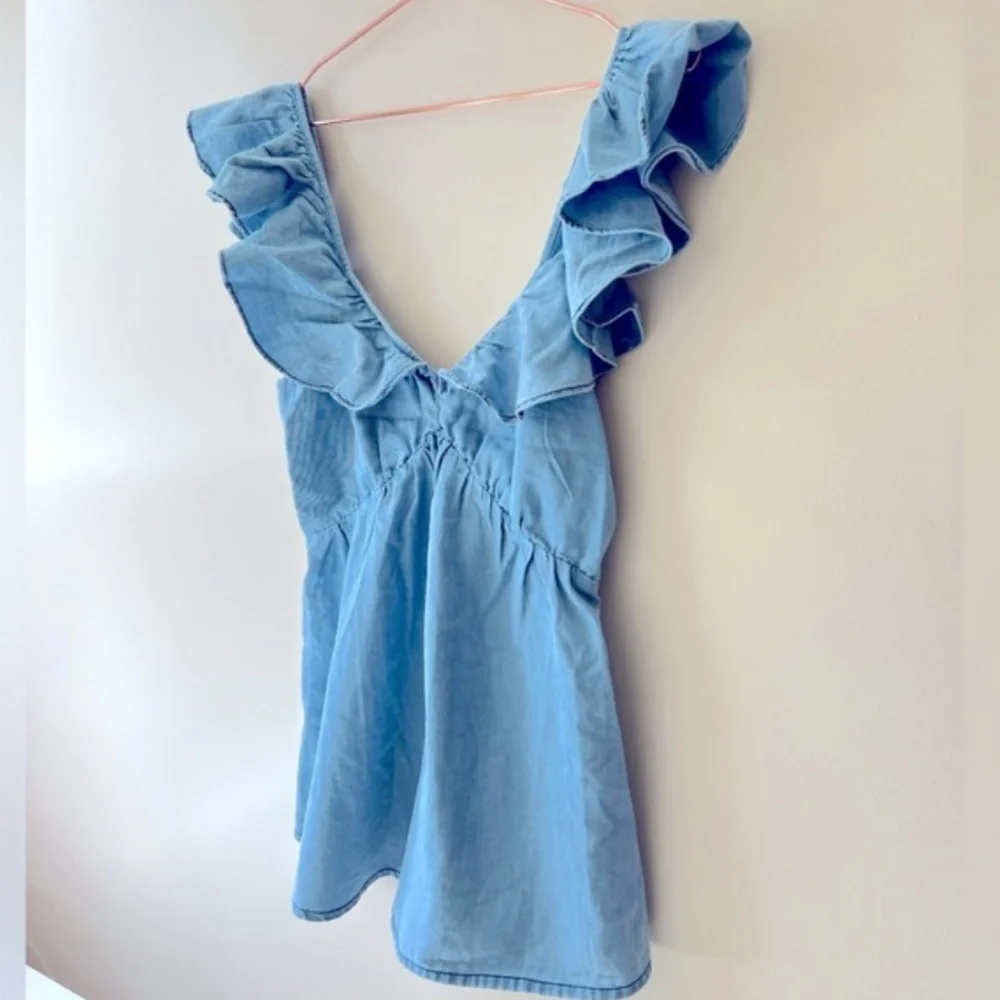FRENCH CONNECTION 100% COTTON Light Blue Tank Top Ruffled Sleeves Size 2 NWT - Picture 4 of 4